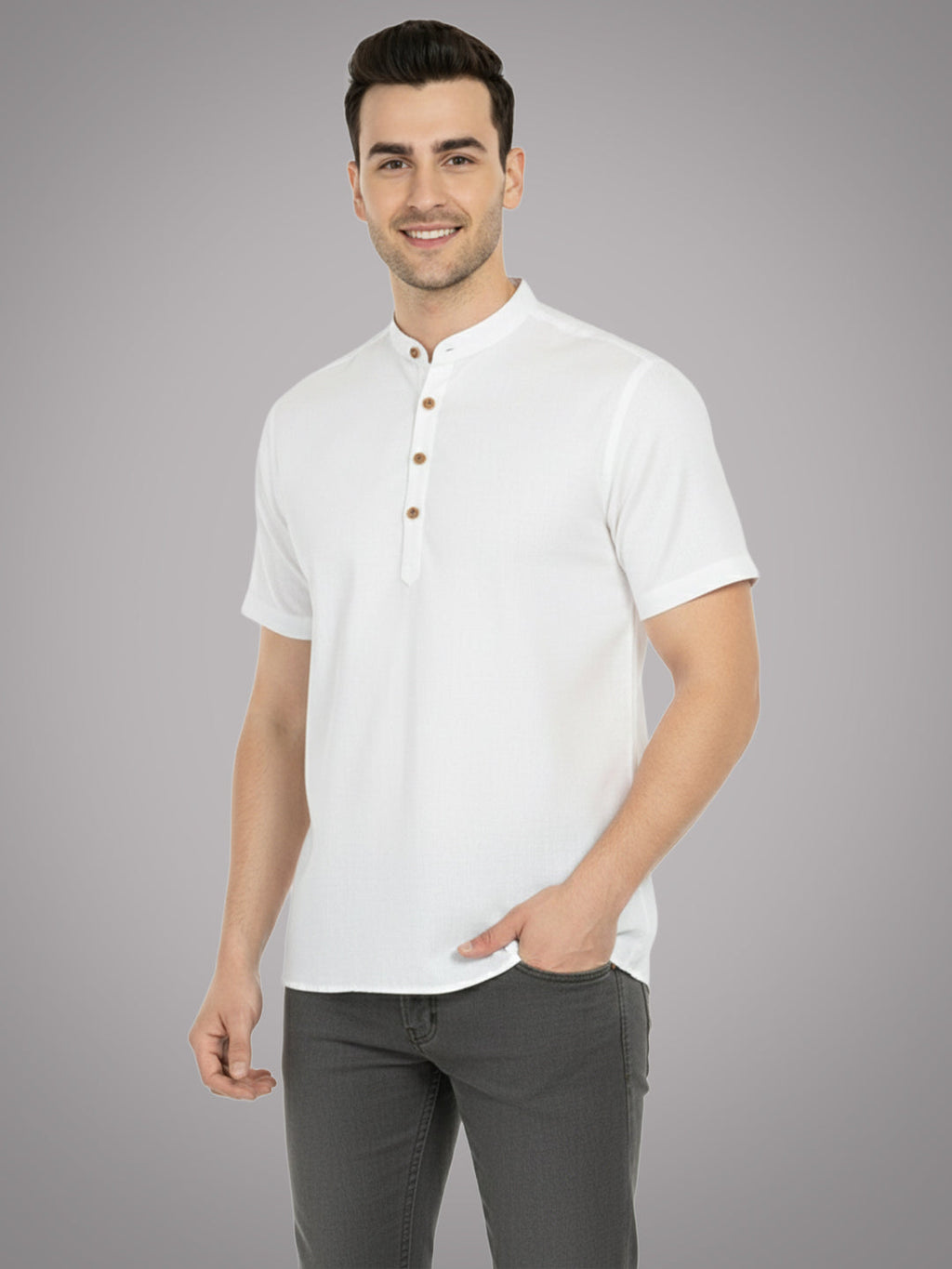 BLUE ROBED Half Sleeve Kurta for men in White view 65