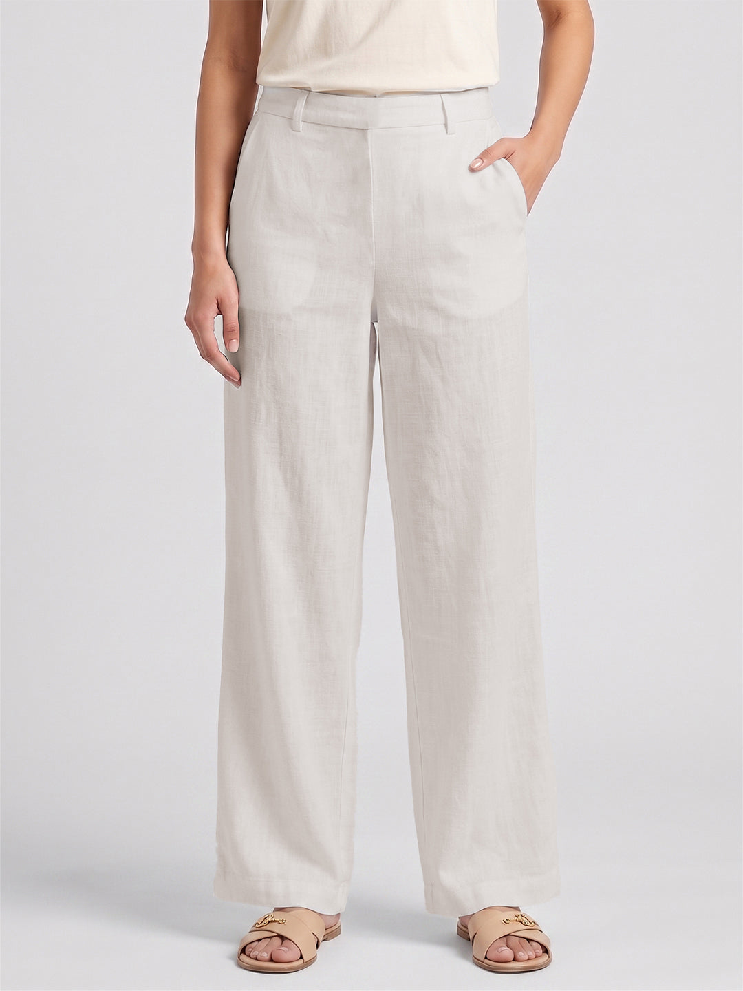 BLUE ROBED Cream Color Trousers For Women And Girls Secondary image