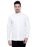 Men's Designer Contrast Button Slim Fit Cotton Shirt in White by BLUE ROBED