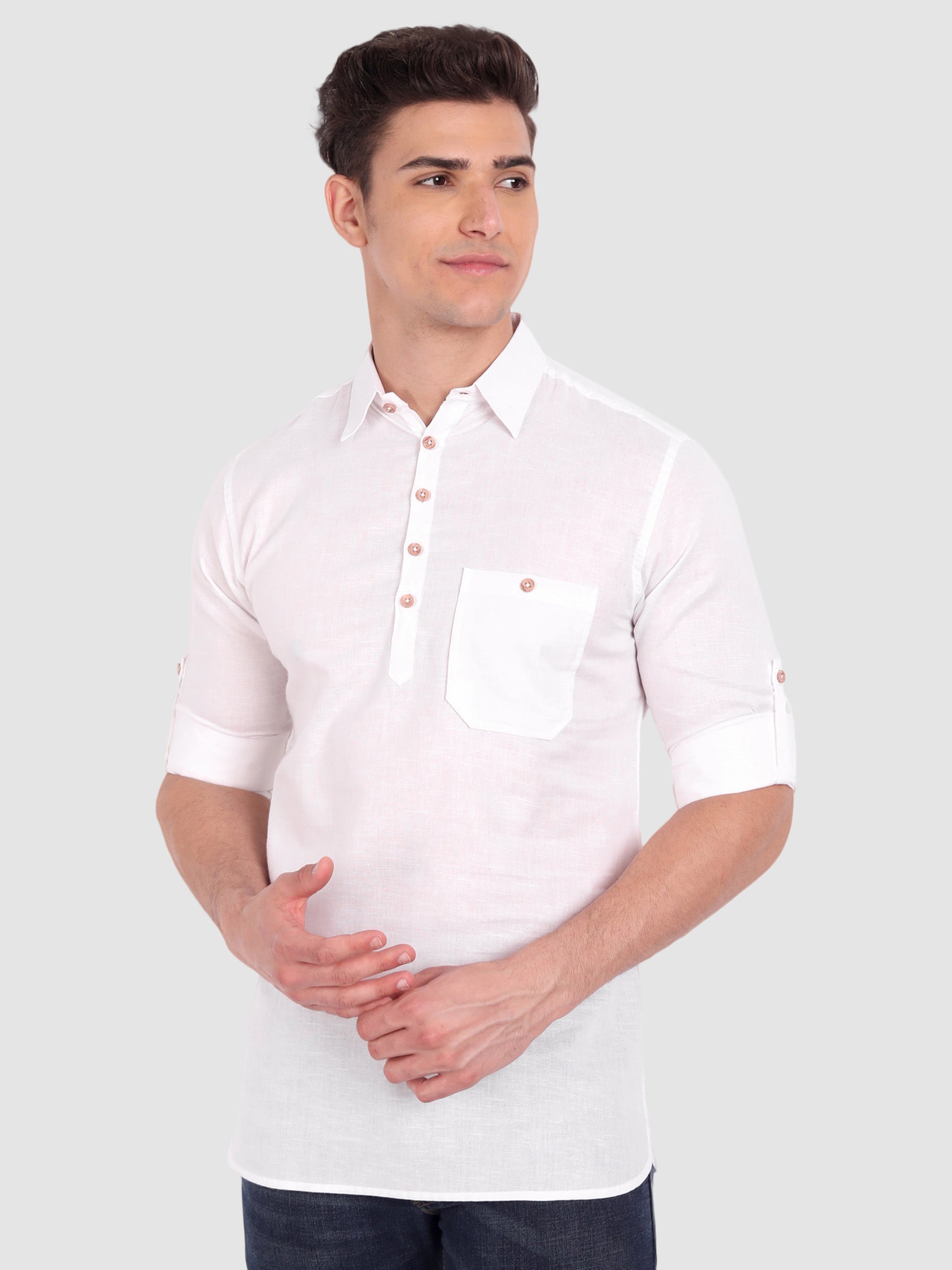 BLUE ROBED men's Full Sleeve Casual Cotton Kurta in White