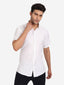 Men's Pure Cotton Mandarin Collar Casual Half Sleeve Shirt in White by BLUE ROBED