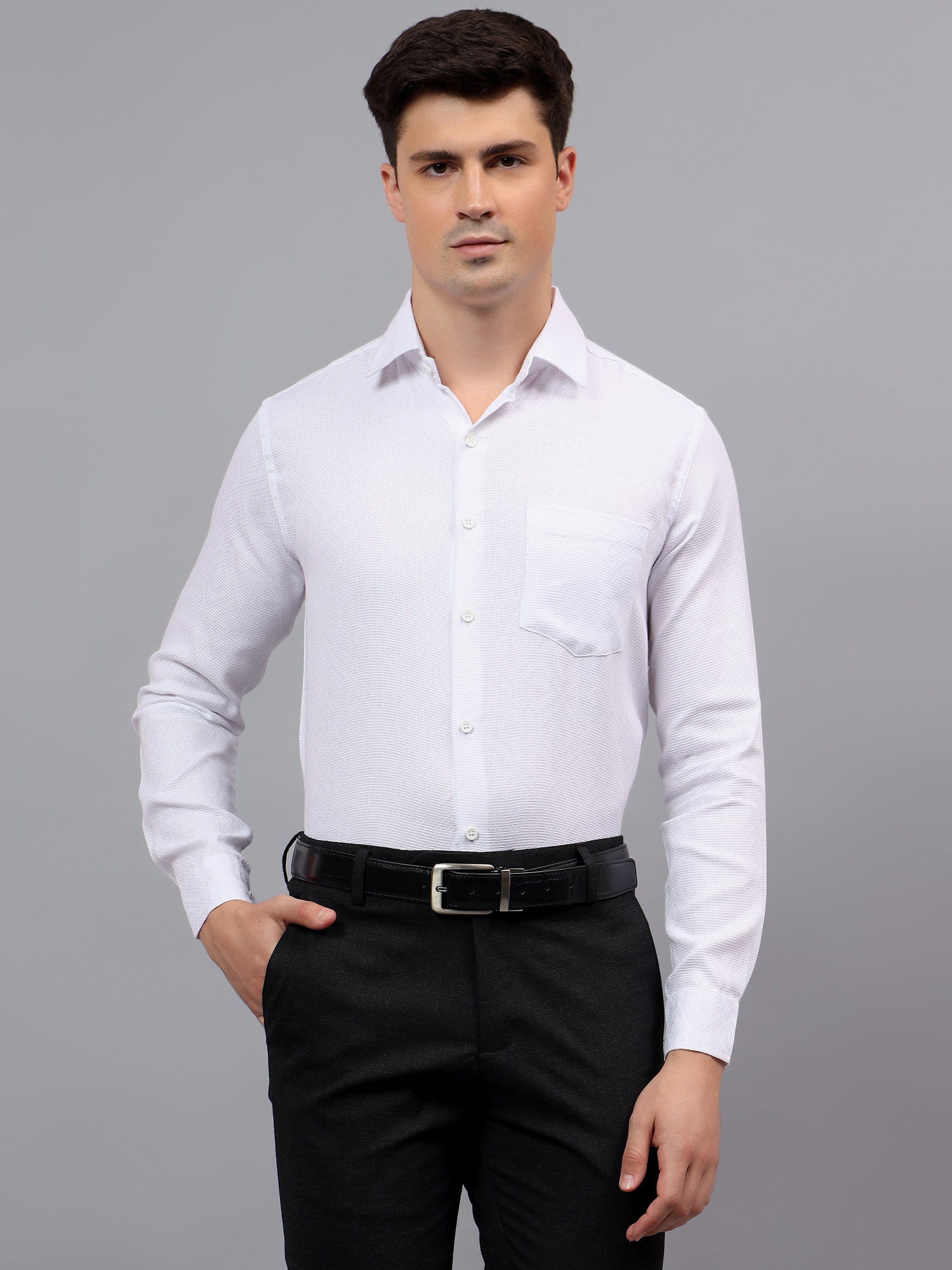 Men's Full Sleeve Spread Collar Premium Casual Shirt for Men in Black by BLUE ROBED, fabric detail