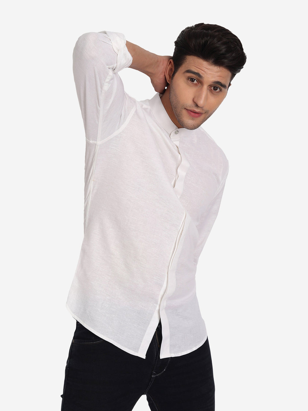 Men's Stitch Button Slim Fit Casual Shirt in White by BLUE ROBED