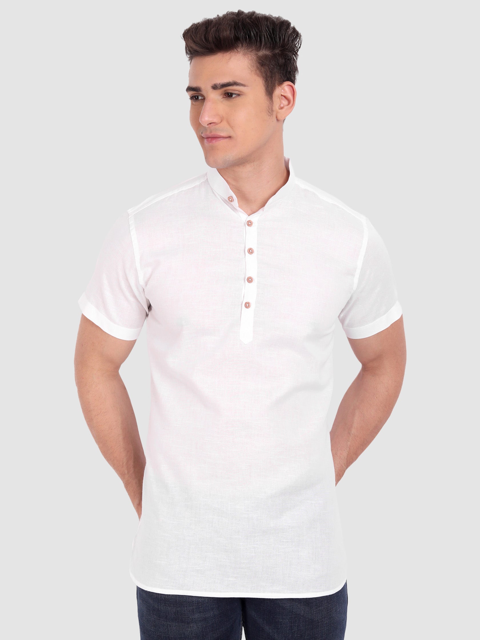BLUE ROBED men's Half Sleeve Casual Cotton Kurta Daily Wear in White view 62