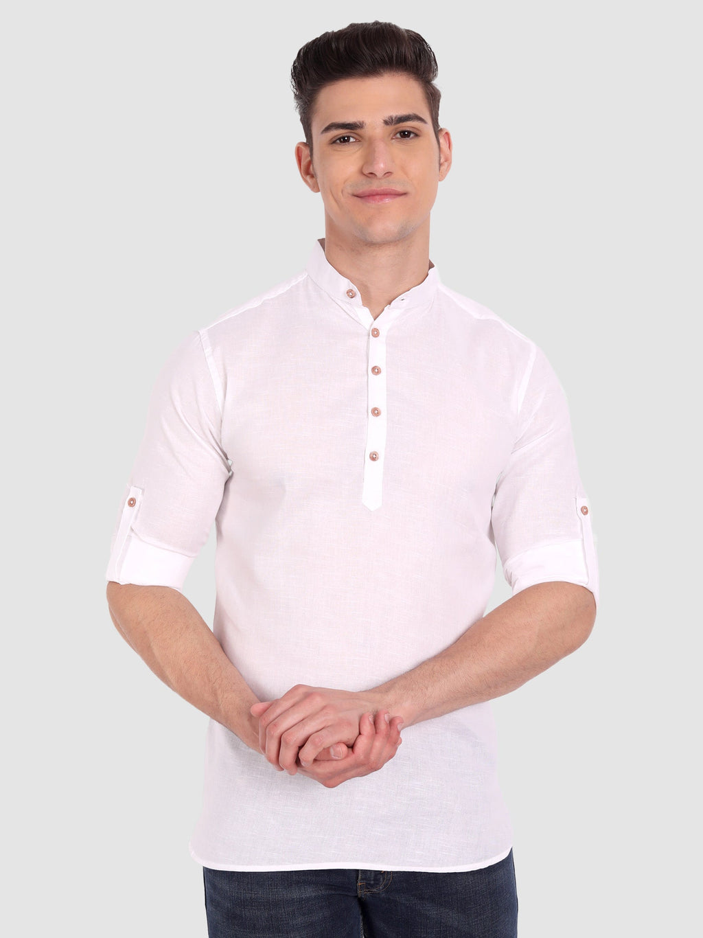 BLUE ROBED men's Casual Slim Fit Full Sleeve Cotton Kurta in White view 27