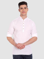 BLUE ROBED men's Casual Slim Fit Full Sleeve Cotton Kurta in White view 27