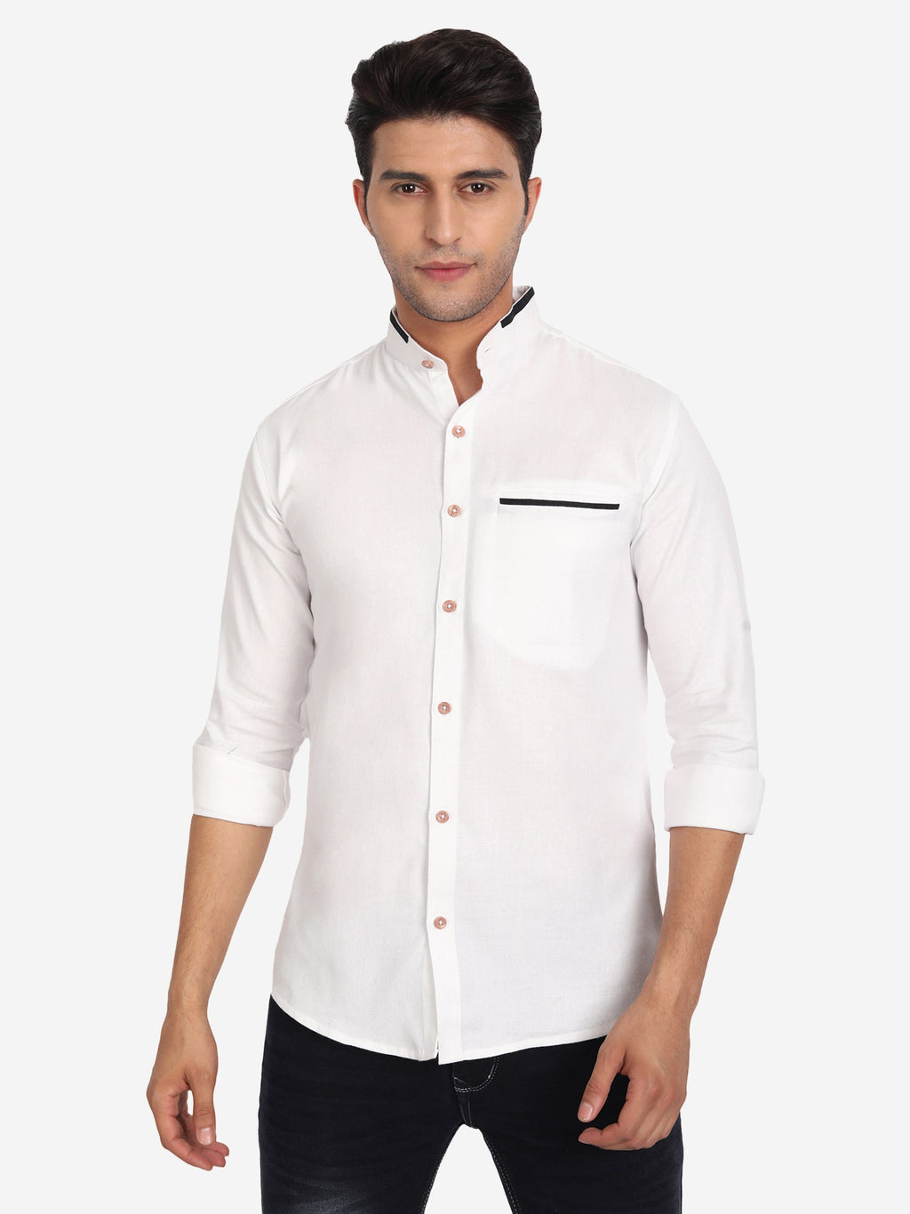 Men's Casual Shirt Full Sleeve Oxford Design Shirt in Black by BLUE ROBED, fabric detail