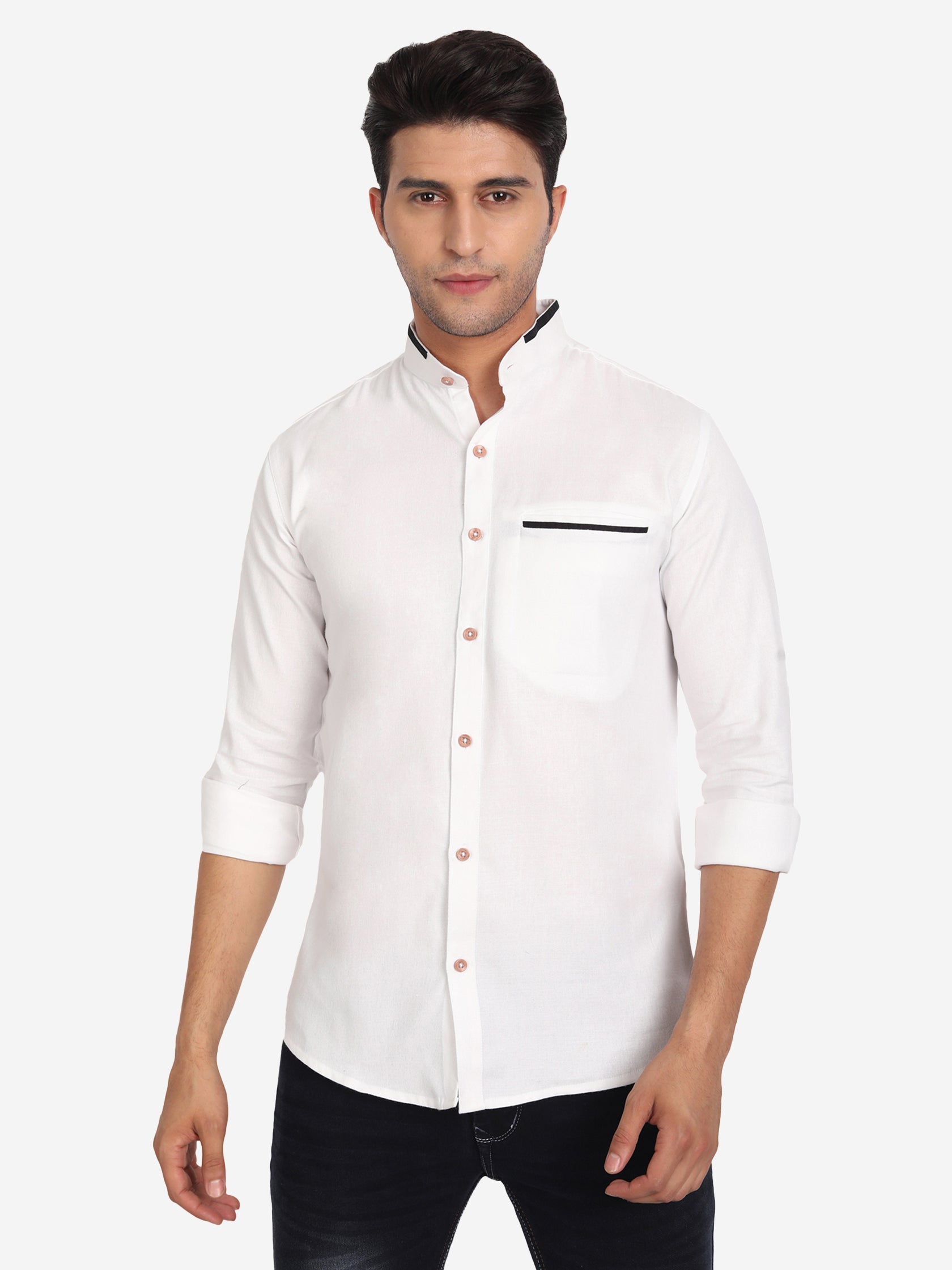 Men's Casual Shirt Full Sleeve Oxford Design Shirt in Black by BLUE ROBED, fabric detail