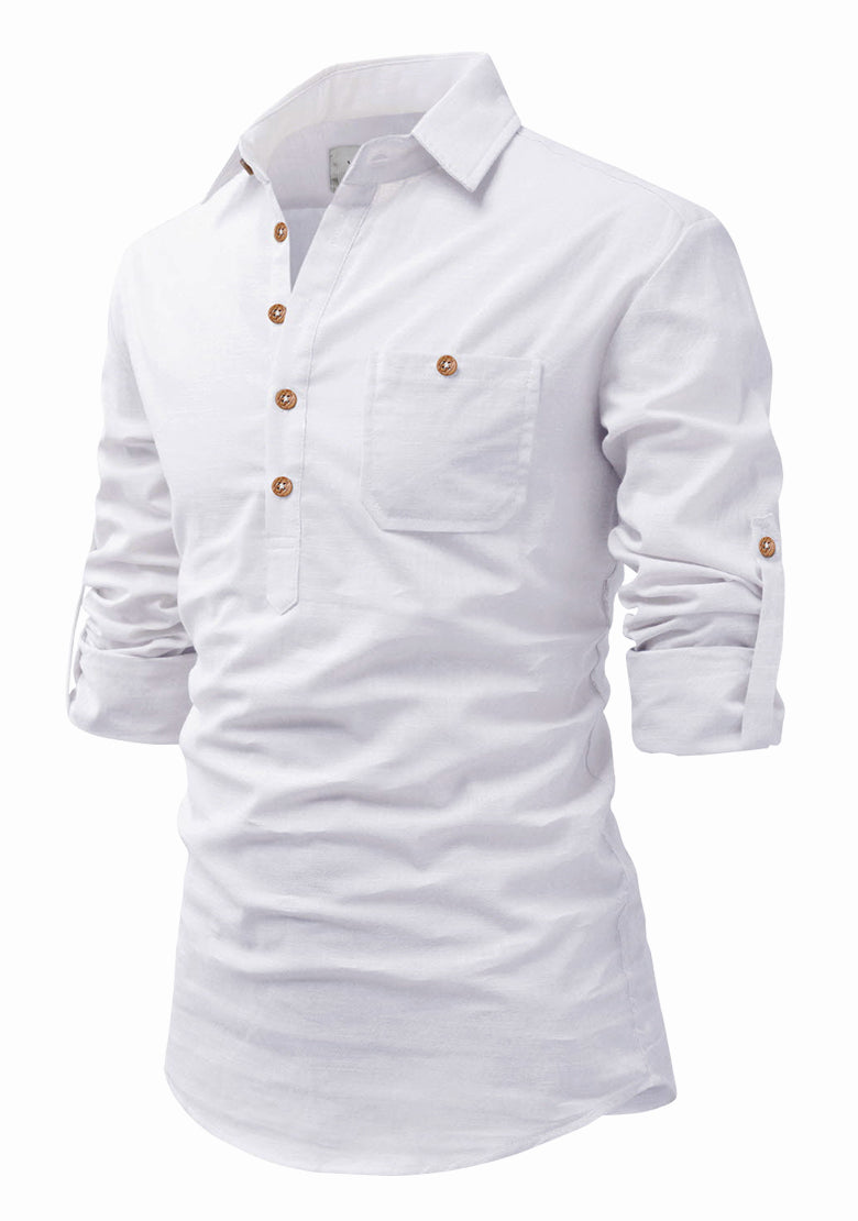 BLUE ROBED men's Full Sleeve Casual Cotton Kurta in White view 89