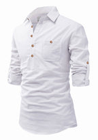 BLUE ROBED men's Full Sleeve Casual Cotton Kurta in White view 89