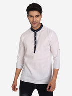 BLUE ROBED Men Slim Fit Contrast Collar Kurta in White