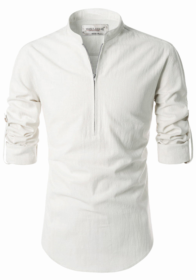 BLUE ROBED men's Casual ZIP Style Full Sleeve Kurta in White