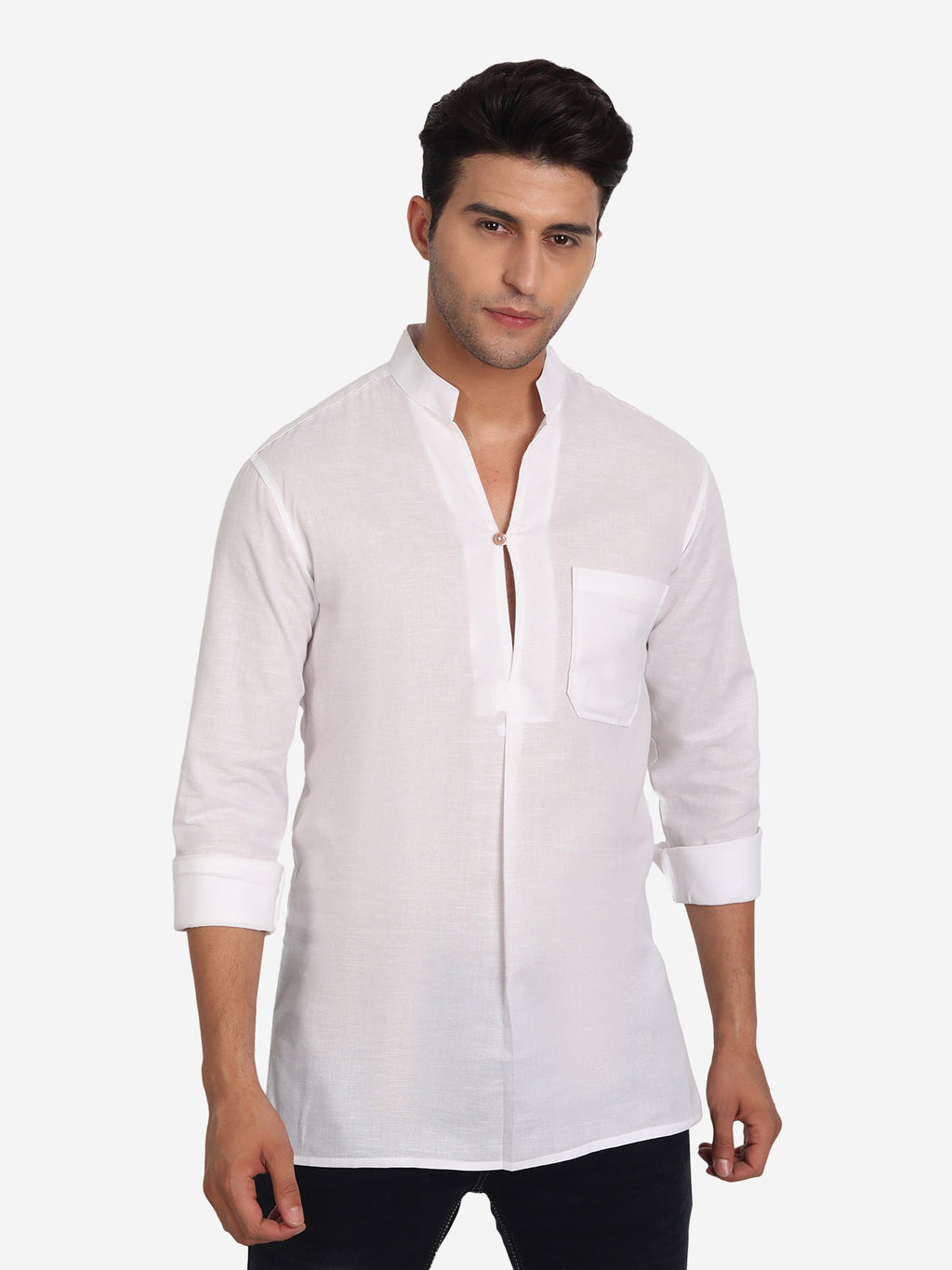 BLUE ROBED Men Single Button Slim Fit Casual Kurta in White