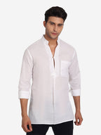 BLUE ROBED Men Single Button Slim Fit Casual Kurta in White