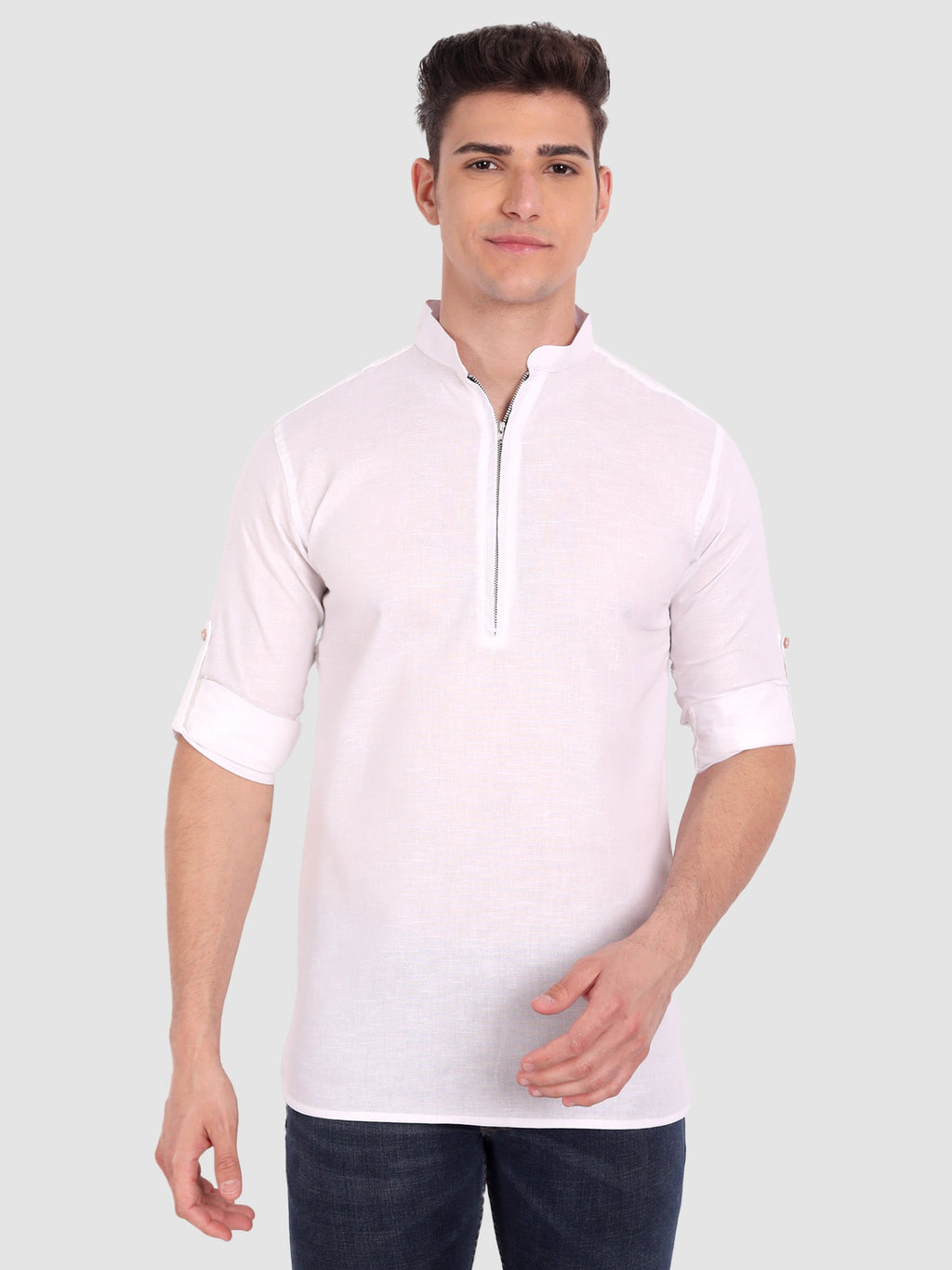 BLUE ROBED men's Casual ZIP Style Full Sleeve Cotton Kurta in White view 66