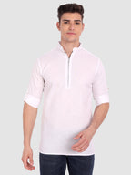 BLUE ROBED men's Casual ZIP Style Full Sleeve Cotton Kurta in White view 66