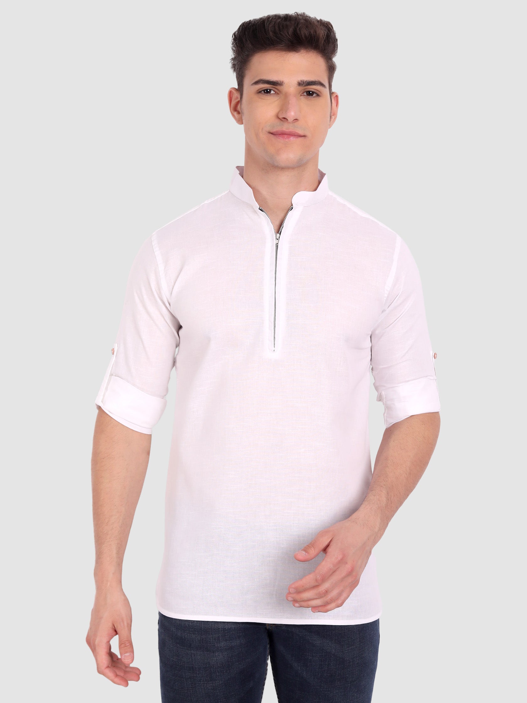 BLUE ROBED men's Casual ZIP Style Full Sleeve Cotton Kurta in White view 66