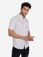 Men's Double Strip Half Sleeve Shirt in White by BLUE ROBED, front view