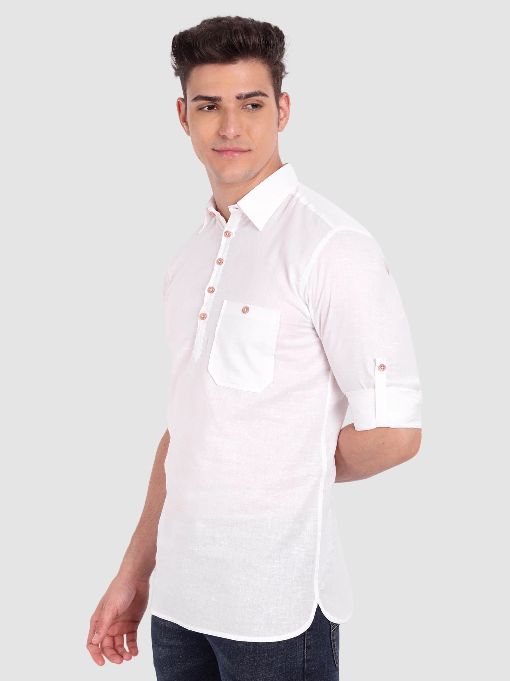 BLUE ROBED Mens Full Sleeve Casual Cotton Kurta - White Secondary image