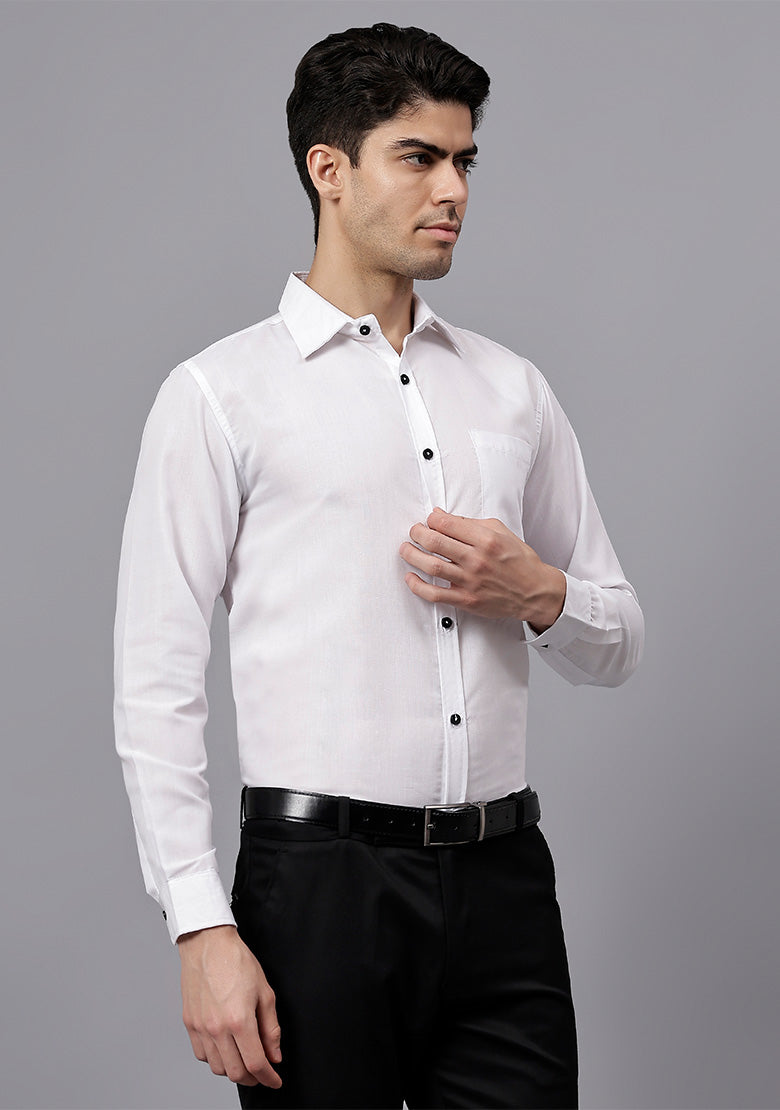 Men's Cotton Blend Slim Fit Formal Shirt in Beige by BLUE ROBED, front view
