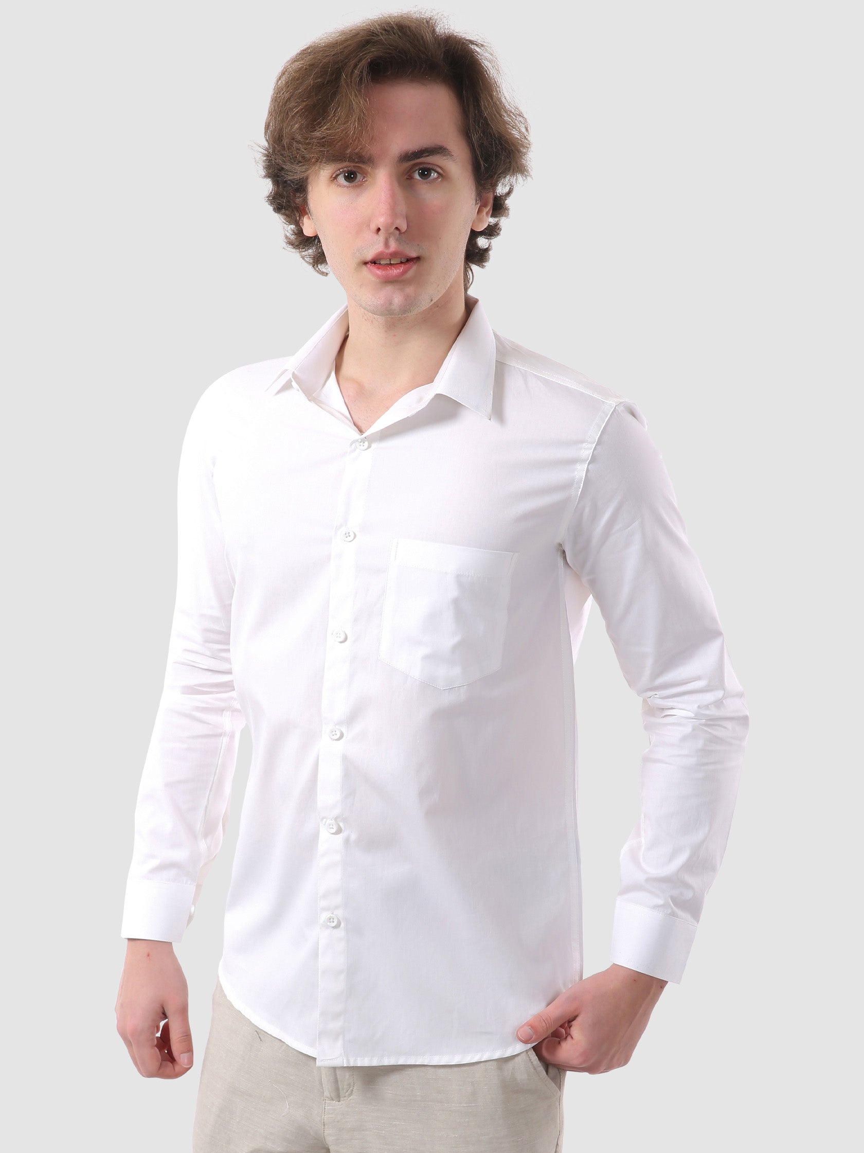 Men's Formal Full Sleeve Plain Shirt in White by BLUE ROBED