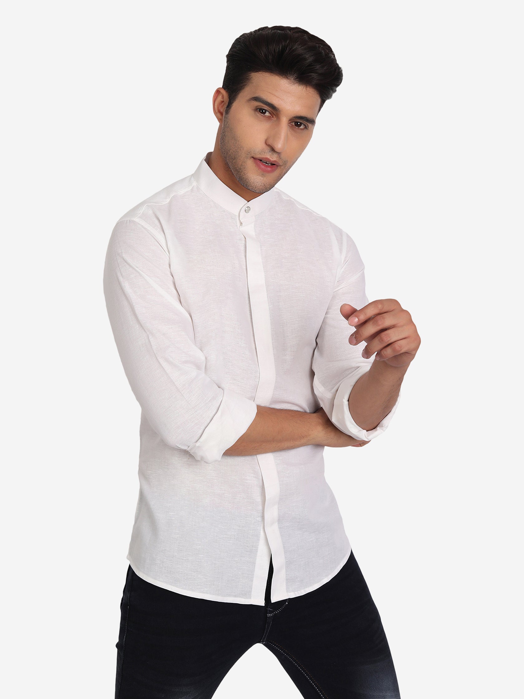 BLUE ROBED - Men's Stitch Button Slim Fit Casual Shirt - White Secondary image