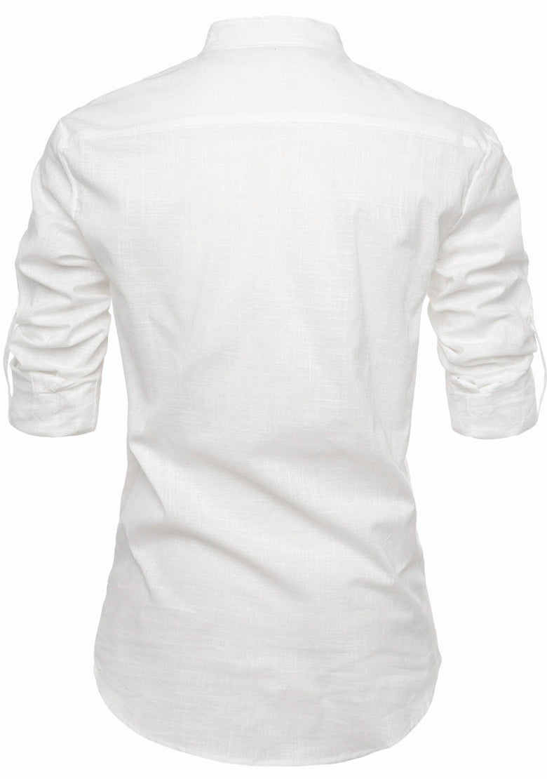 BLUE ROBED men's Casual Slim Fit Full Sleeve Pocket Contrast Kurta in White view 67