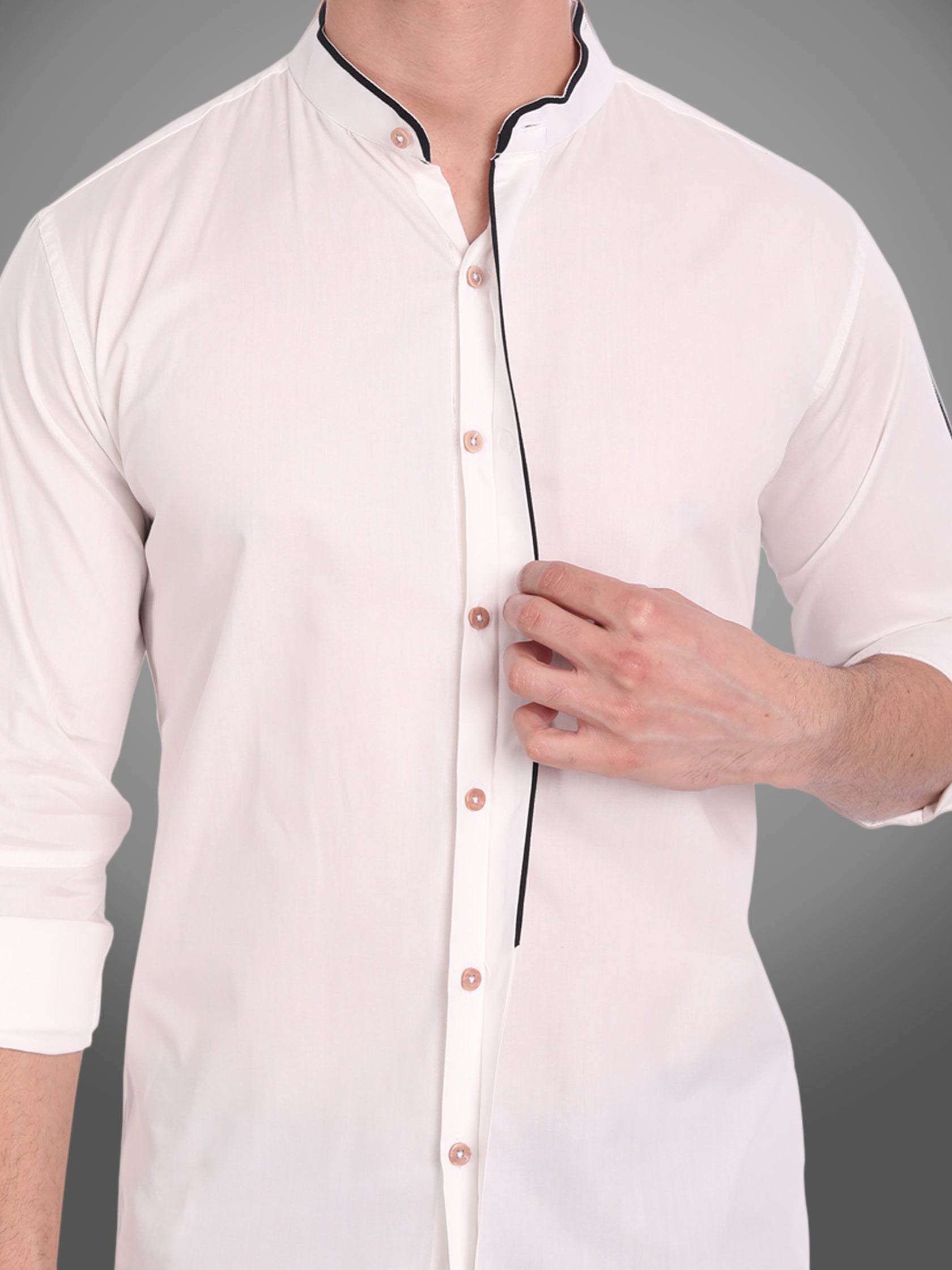 Men's Shoulder Piping Full Sleeve Shirt in Black by BLUE ROBED, fabric detail