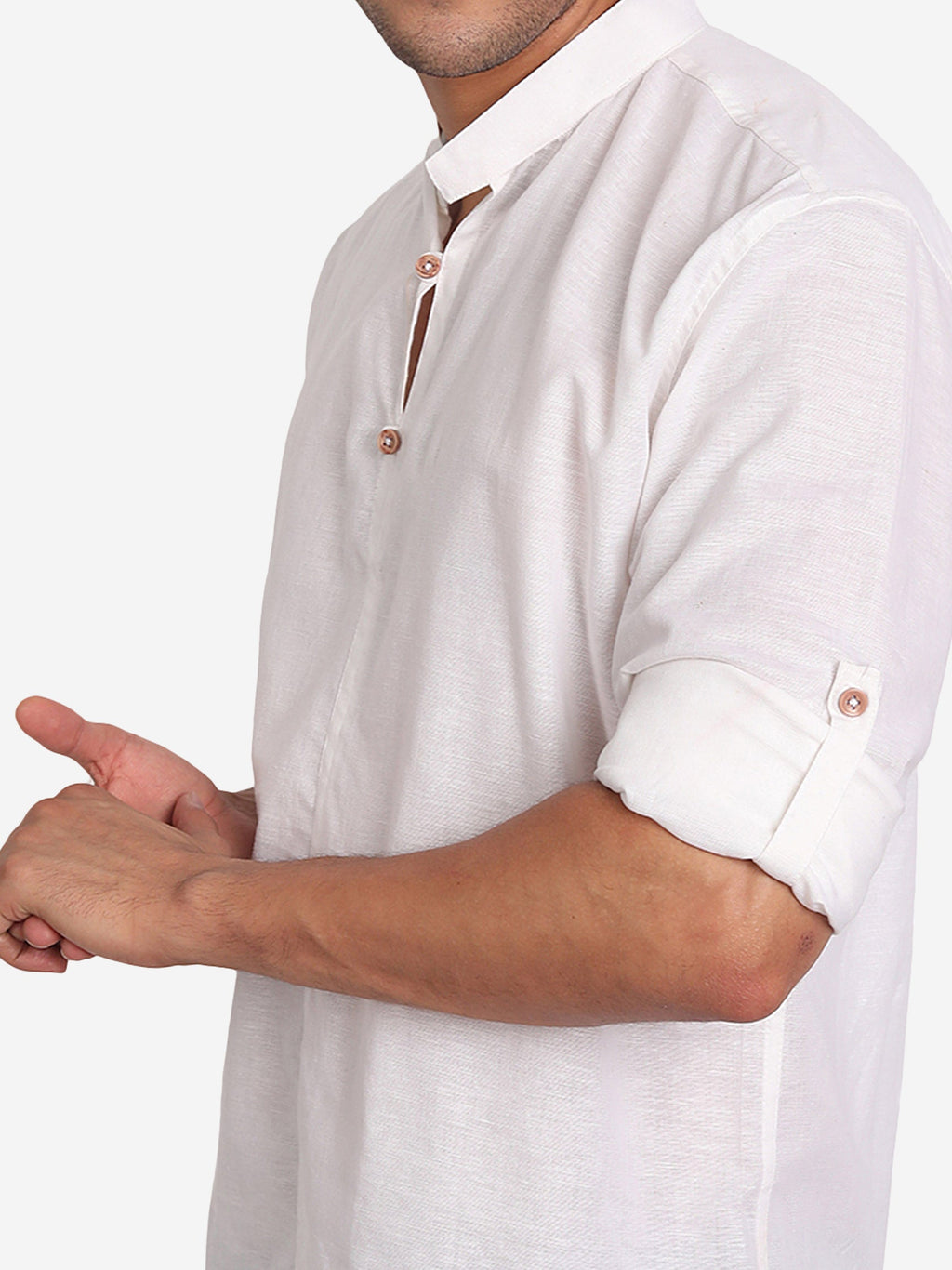 BLUE ROBED Men Double Button Slim Fit Casual Kurta in White view 10