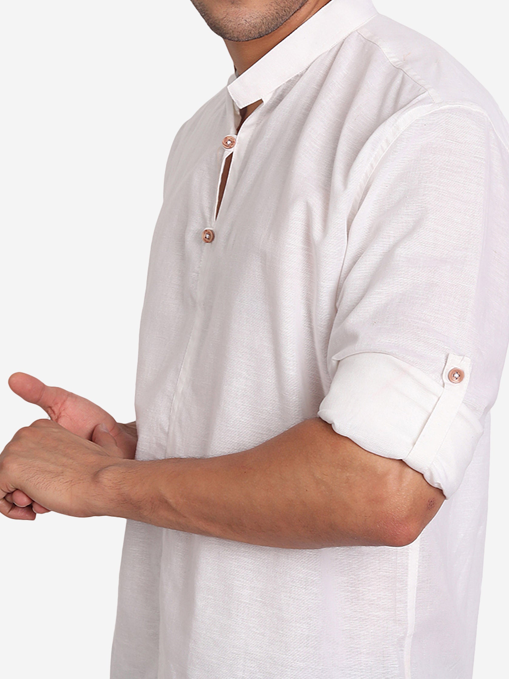 BLUE ROBED Men Double Button Slim Fit Casual Kurta in White view 10