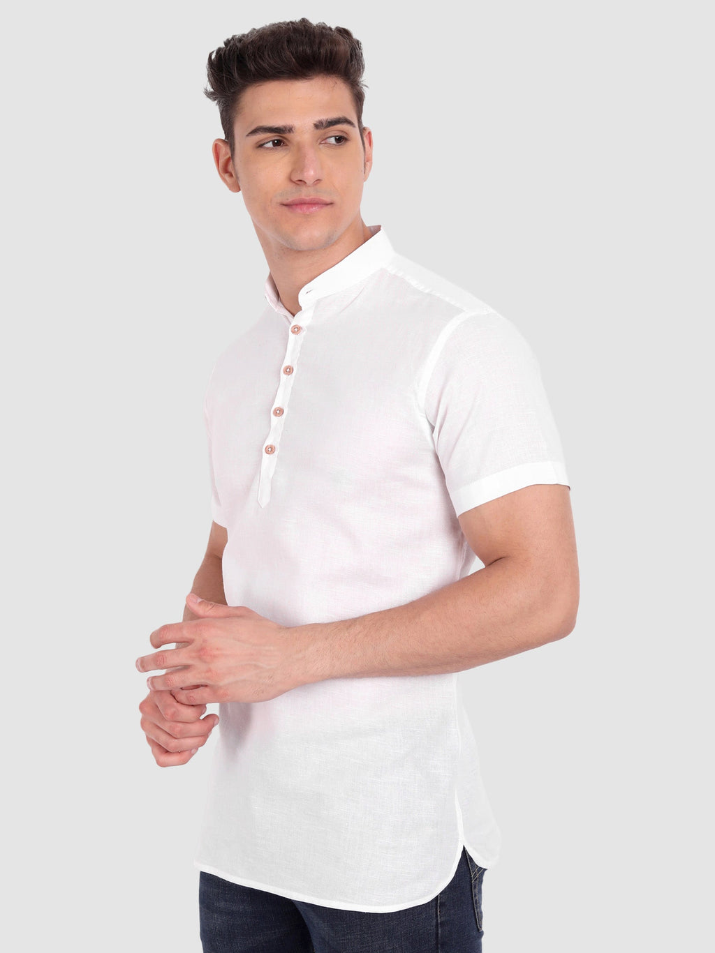 BLUE ROBED men's Half Sleeve Casual Cotton Kurta Daily Wear in White view 63