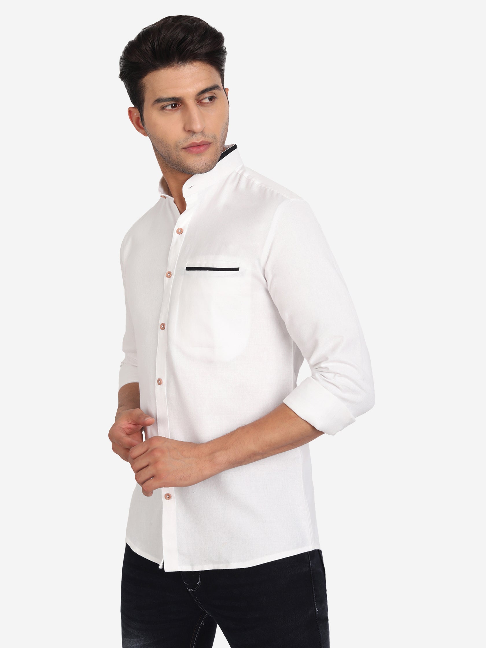 Men's Casual Shirt Full Sleeve Oxford Design Shirt in Black by BLUE ROBED, front view