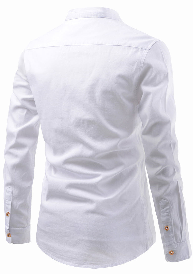 BLUE ROBED Mens Casual Slim Fit Full Sleeve Double Pocket Cotton Kurta - White Secondary image