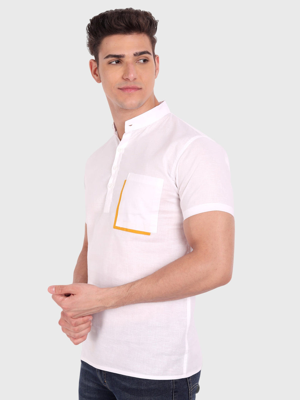 BLUE ROBED men's Casual Half Sleeve Slim Fit Kurta in White view 32