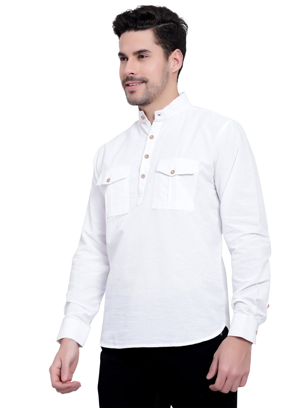BLUE ROBED men's Casual Slim Fit Full Sleeve Double Pocket Cotton Trendy Kurta in White view 16