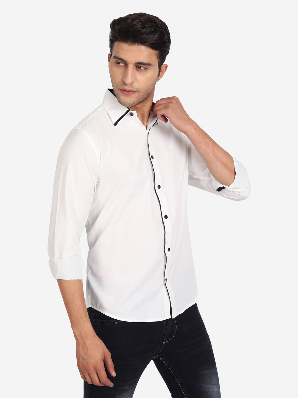 Men's Casual Full Sleeve XMan Shirt in White by BLUE ROBED, front view