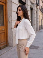Women Solid Tie-Up Neck Crepe Top