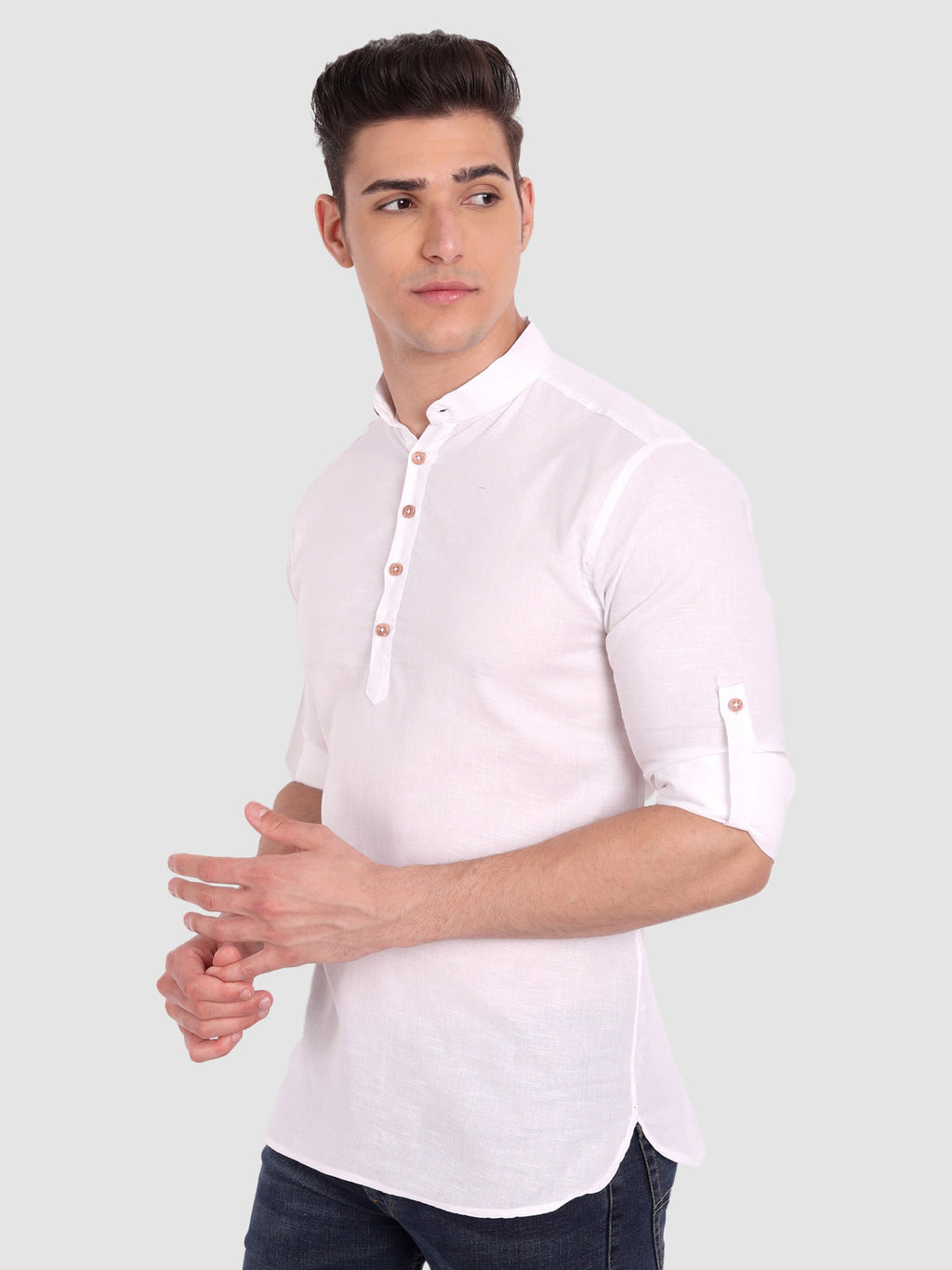 BLUE ROBED men's Casual Slim Fit Full Sleeve Cotton Kurta in White view 28