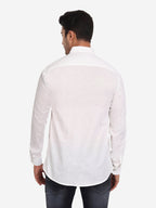 Men's Stitch Button Slim Fit Casual Shirt in White by BLUE ROBED, side view