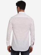 BLUE ROBED Men Pure Cotton Broad Placket Short Kurta in White view 9