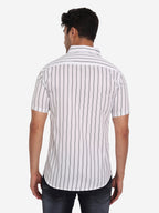 Men's Double Strip Half Sleeve Shirt in White by BLUE ROBED, side view