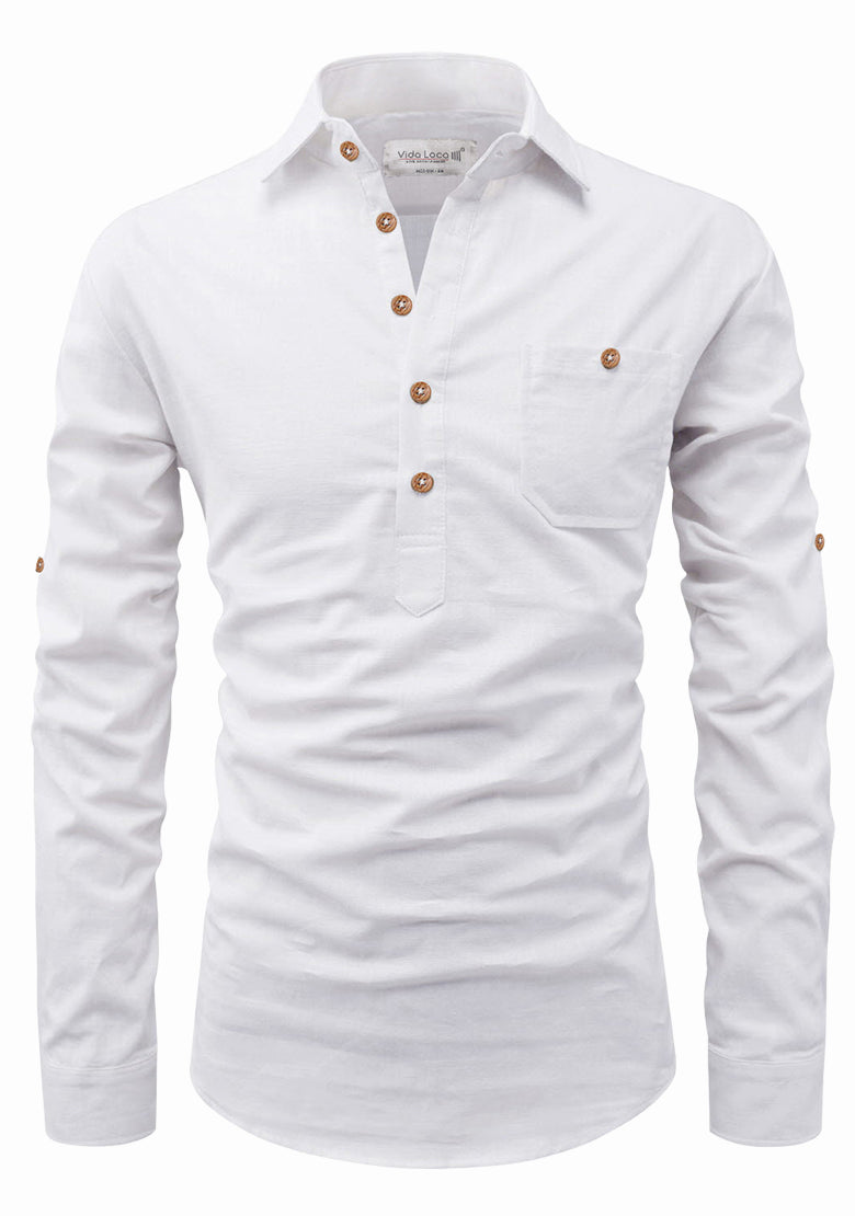 BLUE ROBED men's Full Sleeve Casual Cotton Kurta in White view 91