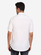 Men's Pure Cotton Mandarin Collar Casual Half Sleeve Shirt in White by BLUE ROBED, side view