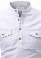 BLUE ROBED men's Casual Slim Fit Full Sleeve Double Pocket Cotton Kurta in White view 3