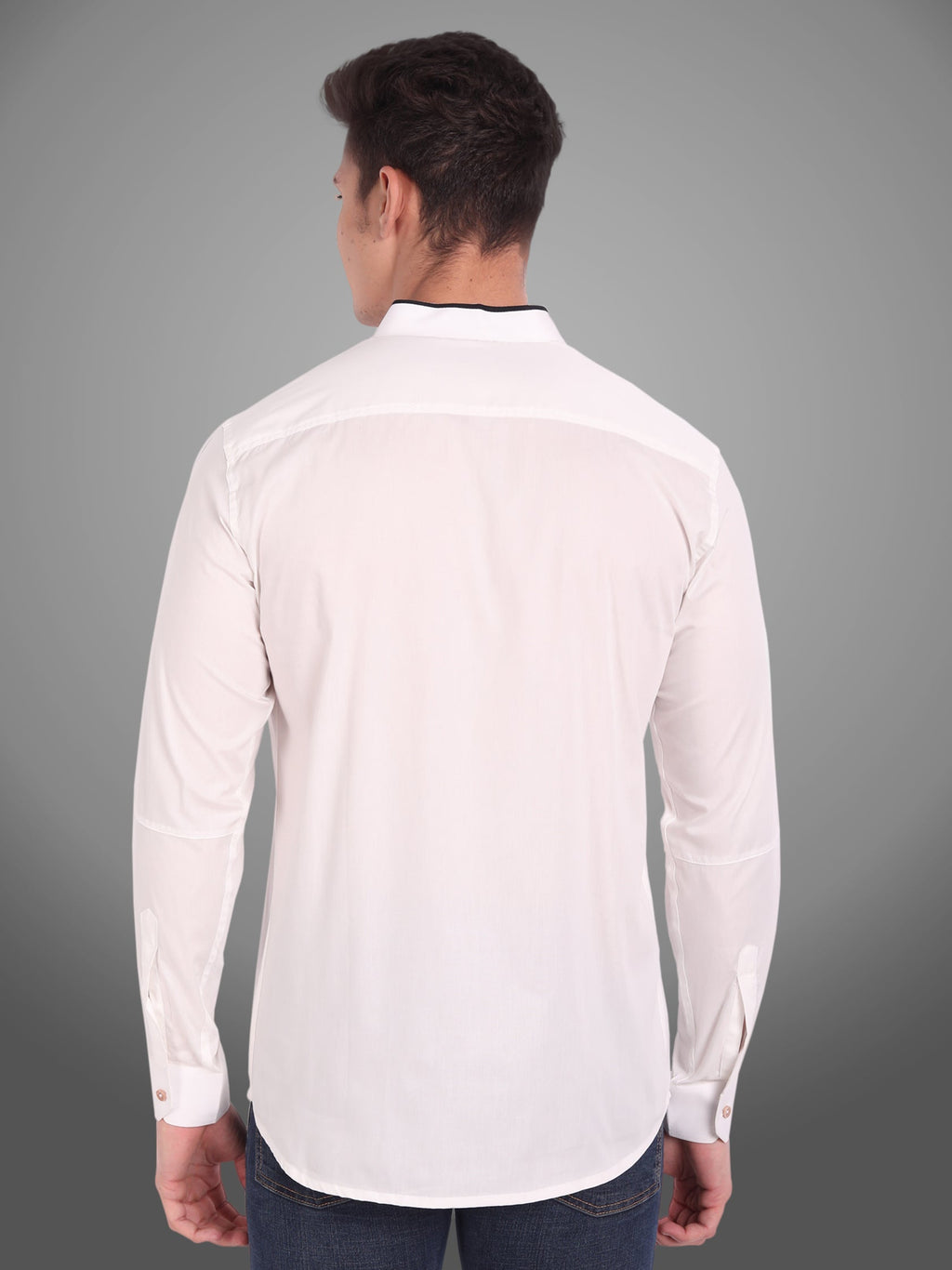 Men's Shoulder Piping Full Sleeve Shirt in Black by BLUE ROBED, front view