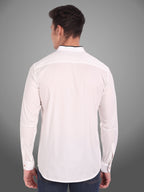 Men's Shoulder Piping Full Sleeve Shirt in Black by BLUE ROBED, front view