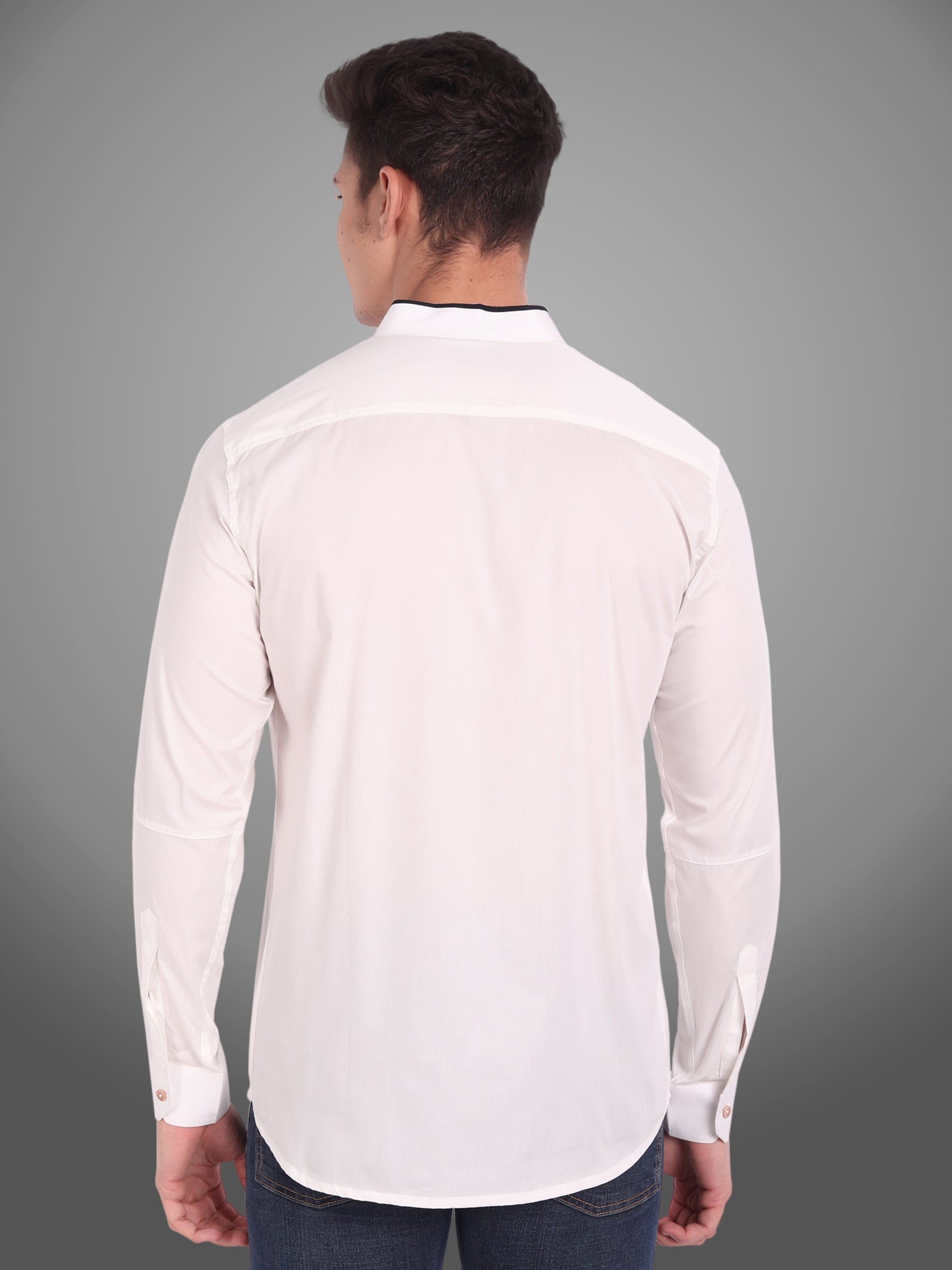 Men's Shoulder Piping Full Sleeve Shirt in Black by BLUE ROBED, front view