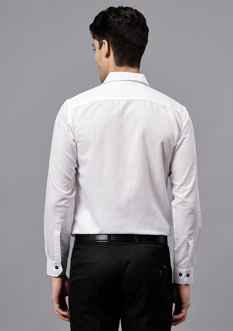 Men's Cotton Blend Slim Fit Formal Shirt in Beige by BLUE ROBED, back view