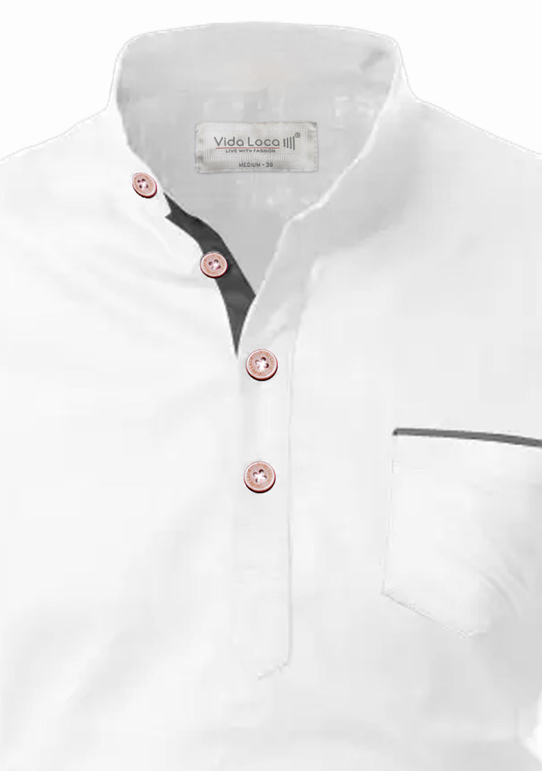 BLUE ROBED men's Casual Slim Fit Full Sleeve Pocket Contrast Kurta in White view 68