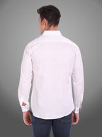 Men's Casual Full Sleeve Silver Button Shirt in White by BLUE ROBED, side view